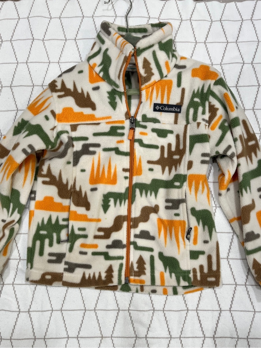 Columbia Kids Sz XXS Orange, Green & Brown Abstract Fleece Jacket